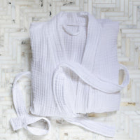 Thumbnail for Unisex Turkish Cotton Robe in White, Lightweight and Absorbent Turkish Cotton Towels. Luxuriously Soft and Eco-Friendly.