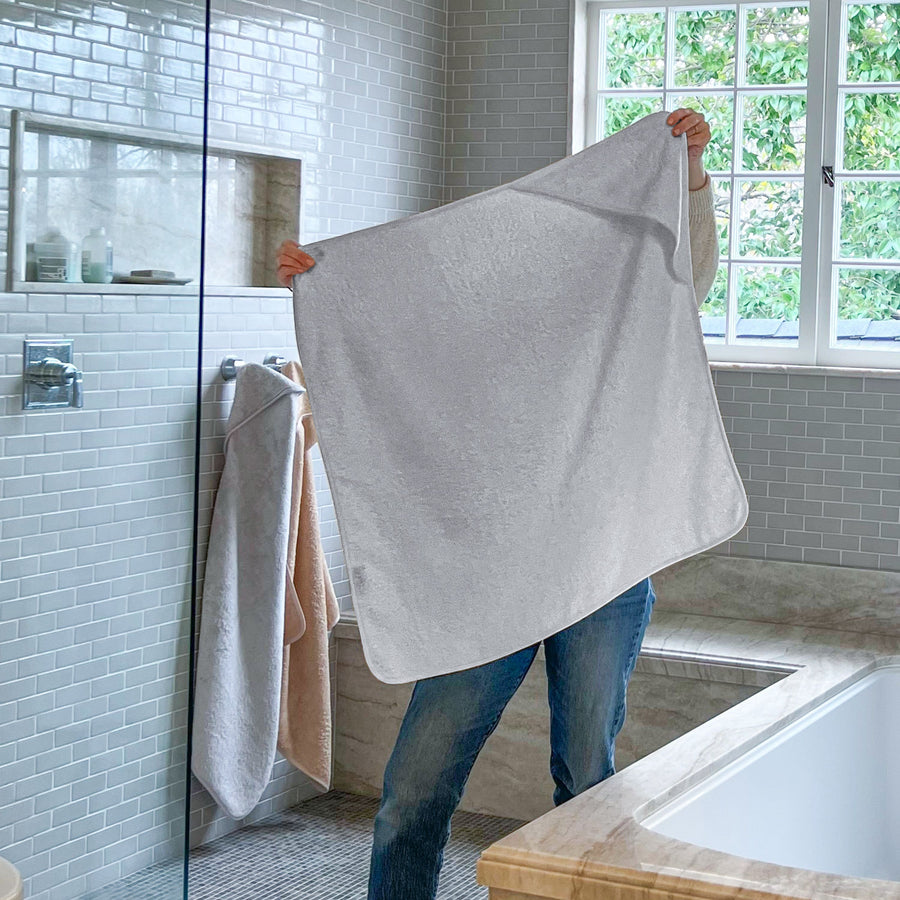 Hooded Baby Towel, Lightweight and Absorbent Turkish Cotton Towels in Pumice Stone. Luxuriously Soft and Eco-Friendly.