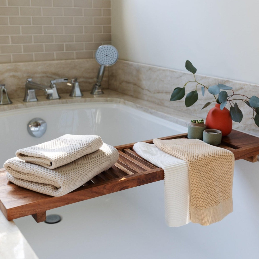 The Waffle Weave Towel, Lightweight and Absorbent Turkish Cotton Towels. Luxuriously Soft and Eco-Friendly.